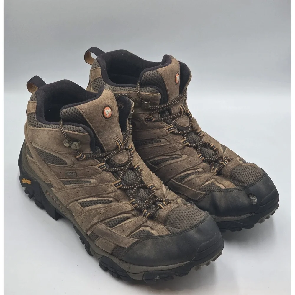 Merrell Earth Men's Moab Brown Leather Waterproof Ankle Hiking Boots Size 14